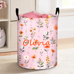 Personalized Multicolor Wildflower Waterproof Laundry Storage Basket with Handle and Name Baby Shower Birthday Gift for Kids Moms