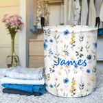 Personalized Multicolor Wildflower Waterproof Laundry Storage Basket with Handle and Name Baby Shower Birthday Gift for Kids Moms