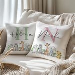 Personalised Cute Woodland Animals Soft Baby Cushion Cover with initial and Name Nursery Decor Baby Shower Gift for Newborns New Parents
