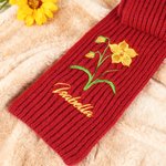Personalized Multicolor Embroidered Birth Flower Warm 2-in-1 Knit Hooded Scarf with Name Birthday Gift for Woman Man Family
