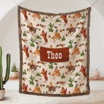 Personalised Cartoon Cowboys On Horseback Cactus Soft Baby Blanket with Name and Tassels Birthday Baby Shower Gift for Newborns New Parents