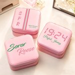 Henkilökohtainen Pearl Pink PU Nahka Korut laatikko nimi ja teksti Sorority Bid Day Initiation Big Little lahja Sororsille