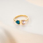 Personalized Double Hearts Birthstone Ring Dainty Jewellery Birthday Anniversary Gift for Women