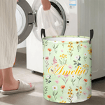 Personalized Multicolor Wildflower Waterproof Laundry Storage Basket with Handle and Name Baby Shower Birthday Gift for Kids Moms