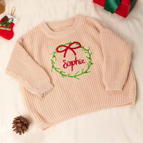 Chandail à couronne de Noël personnalisé avec nom brodé Anniversaire 1er Noël de bébé Cadeau pour nouveau-nés Nouveaux parents