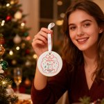 Personalized Hand-Painted Style Welcome Christmas Theme Ceramic Ornament with Family Name and Date Home Tree Decor Christmas Party Gift for Family