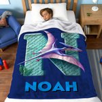 Personalised 3D Dinosaur Multicolour Soft Throw Blanket with Initial and Name Home Decor Christmas Gift for Kids