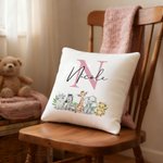 Personalised Cute Woodland Animals Soft Baby Cushion Cover with initial and Name Nursery Decor Baby Shower Gift for Newborns New Parents