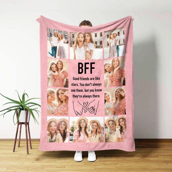 Personalized Multicolor 10 Photos Soft Throw Blanket with Name Home Decor Christmas Birthday Gift for Friends
