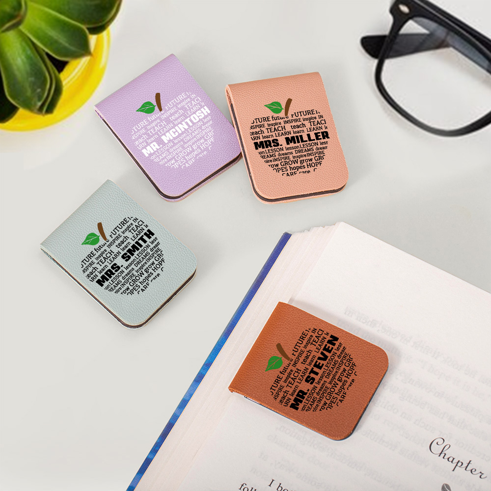 Marque-page magnétique en cuir multicolore avec nom Journée des enseignants Cadeau d'appréciation pour la rentrée scolaire pour les enseignants
