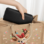 Personalised Cute Cartoon Christmas Elk Jute Tote Bag with Name Travel Accessories Christmas Gift for Children