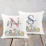 Personalised Cute Woodland Animals Soft Baby Cushion Cover with initial and Name Nursery Decor Baby Shower Gift for Newborns New Parents