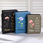 Personalized Watercolor Birth Flower Cross Bible Verses PU Leather Book Cover with Name Birthday Baptism Gift for Christian Women