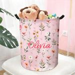 Personalized Multicolor Wildflower Waterproof Laundry Storage Basket with Handle and Name Baby Shower Birthday Gift for Kids Moms