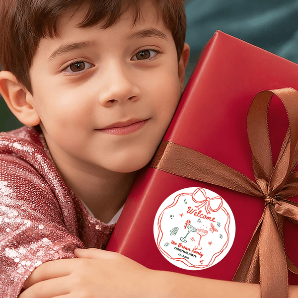 Personalized Hand-Painted Christmas-Themed Stickers Labels with Family Name and Date Gift Decor Christmas Party Favors for Family