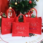 Personalized Shiny Rhinestone Snowman Reindeer Red Jute Tote Bag with Name Christmas Gift for Family Kids