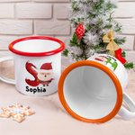 Personalised Cute Cartoon Santa Claus Snow Initial Design Multicolor 12 oz Enamel Mug with Name Daily Use Christmas Gift for Boys Girls