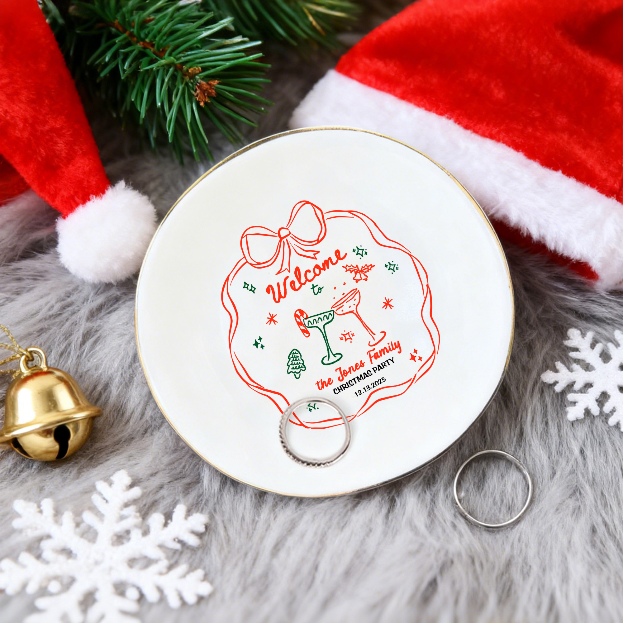 Plat à bijoux personnalisé en céramique peint à la main avec nom Cadeau de Noël pour ami(e) de la famille