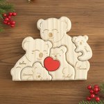 Casse-Tête Familial en Bois Personnalisé avec 2-5 Koalas et Noms Gravés Décoration de Bureau Cadeau Anniversaire pour Famille