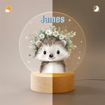 Personalized Cute Cartoon Animal Floral Wreath Acrylic LED Night Light with Name and Wooden Base Birthday Christmas Gift for Kids