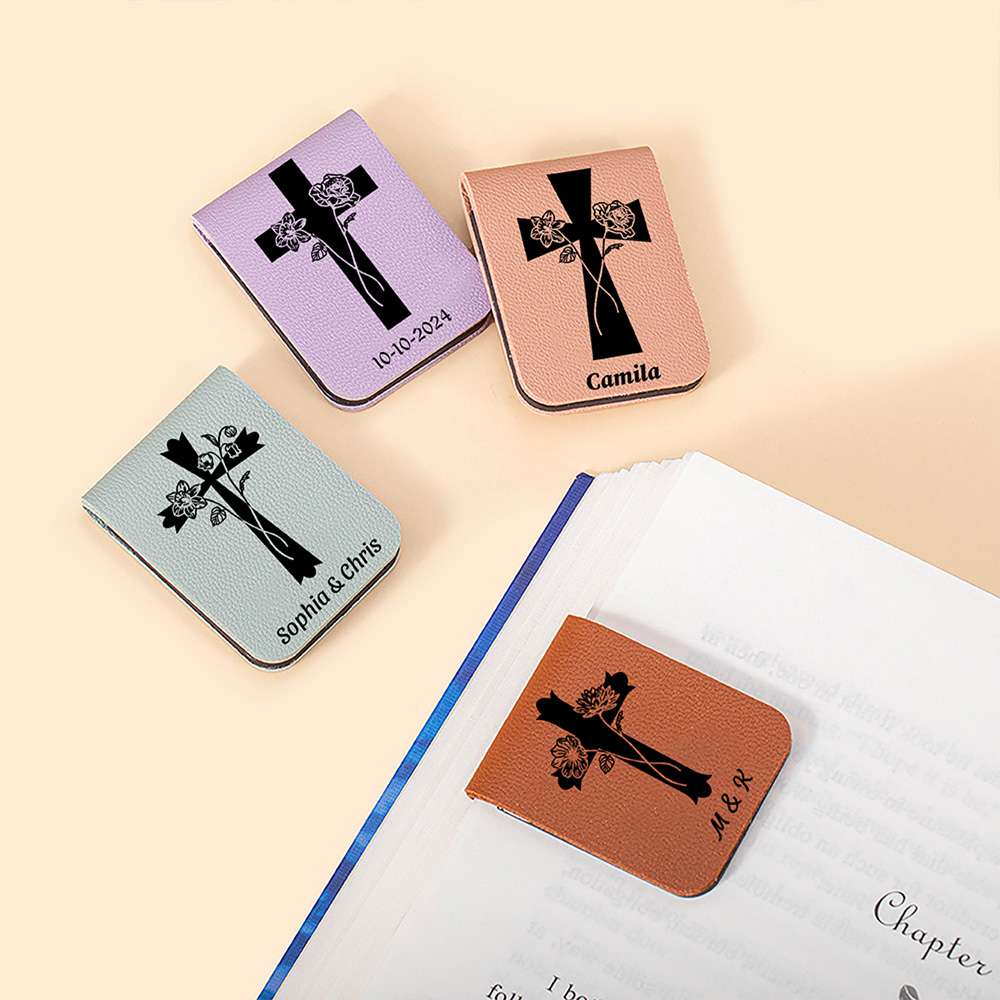 Marque-page magnétique en cuir avec nom Baptême Anniversaire Cadeau pour les rats de bibliothèque Lecteur de Bible Chrétien
