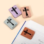 Henkilökohtainen Cross Syntymä Kukat Magneettinen nahkainen kirjanmerkki Clip nimi Kaste Syntymäpäivä Lahja Bookworms Christian Raamattu Reader