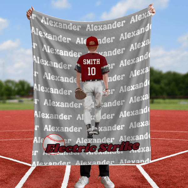 Personalized Multicolor Baseball Character Soft Throw Blanket with Name and Number Birthday Gift for Baseball Player Lover