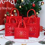 Personalized Shiny Rhinestone Snowman Reindeer Red Jute Tote Bag with Name Christmas Gift for Family Kids