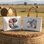 Personalized Vintage Jewelry Style Boots Canvas Tote Bag with Name Wedding Party Mother's Day Christmas Gift for Cowgirl Bridesmaid Mom