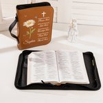 Personalized Watercolor Birth Flower Cross Bible Verses PU Leather Book Cover with Name Birthday Baptism Gift for Christian Women