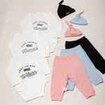 Personalized Just Joined Team 100% Cotton Soft Baby Bodysuit Knot Hat Pants Set with Embroidery Name Birthday Baby Shower Gift for Newborns