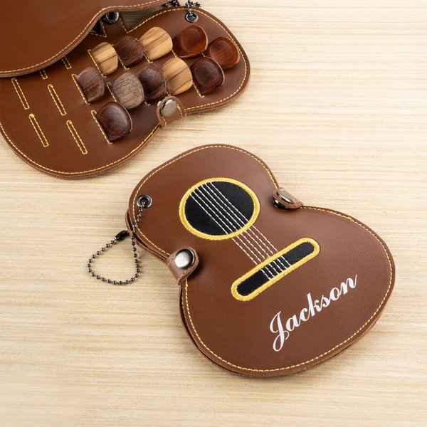 Custodia portatile  a forma di chitarra personalizzata con nome comodo per plettri fatto in pelle PU musica regalo di compleanno per festival
