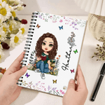 Personalized Birth Flower Cartoon Character A5 Spiral Notebook with Name and 120 Lined Pages Birthday Christmas Gift for Family Friends Book Lovers