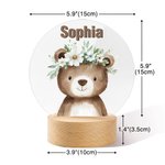 Personalized Cute Cartoon Animal Floral Wreath Acrylic LED Night Light with Name and Wooden Base Birthday Christmas Gift for Kids