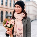 Personalised Colourful Embroidered Floral Soft Warm Tassel Scarf with Name Anniversary Birthday Gift for Women