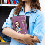 Personalized Birth Flower Cartoon Character A5 Spiral Notebook with Name and 120 Lined Pages Birthday Christmas Gift for Family Friends Book Lovers