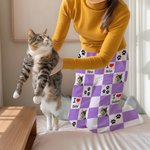 Gepersonaliseerde Pootjes en Dambordprint Lange Pyjamabroek met Naam met Trekkoord voor 1-4 Huisdierfoto’s Verjaardagscadeau voor Dierenliefhebbers