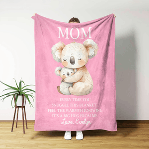 Personalised Koala Bear Parent-Child Animal Soft Throw Blanket with Nickname and Text Home Decor Christmas Birthday Gift for Mom