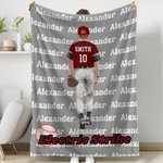 Personalizzato Multicolore Baseball Personaggio Coperta morbida con nome e numero Regalo di compleanno per l'amante del giocatore di baseball