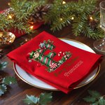 Tovagliolo natalizio personalizzato in cotone con iniziale elfo carino e nome decor da tavola regalo di Natale per famiglia e amici