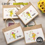 Personalized Cute Tail-Bouncing Marsupilami Jute Tote Bag with Name Birthday Christmas Gift for Friends | Callie × Marsupilami®
