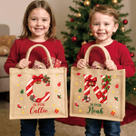 Personalized Sweets Cane Initial Large Jute Tote Bag with Name Christmas Gift for Friends Family