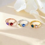 Personalized Double Hearts Birthstone Ring Dainty Jewellery Birthday Anniversary Gift for Women