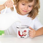 Personalised Cute Cartoon Santa Claus Snow Initial Design Multicolor 12 oz Enamel Mug with Name Daily Use Christmas Gift for Boys Girls