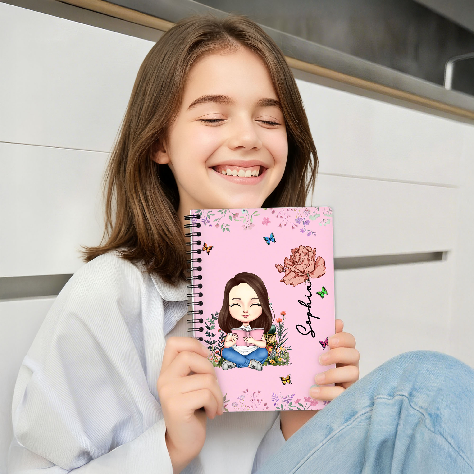 Personalised Birth Flower Cartoon Character A5 Spiral Notebook With personalised-birth-flower-cartoon-character-a5-spiral-notebook-with