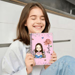 Personalized Birth Flower Cartoon Character A5 Spiral Notebook with Name and 120 Lined Pages Birthday Christmas Gift for Family Friends Book Lovers