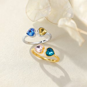 Personalizado Doble Corazones Anillo de Piedra de Nacimiento Dainty Joyería Cumpleaños Aniversario Regalo para Mujeres