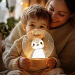 Personalized Cute Cartoon Animal Floral Wreath Acrylic LED Night Light with Name and Wooden Base Birthday Christmas Gift for Kids
