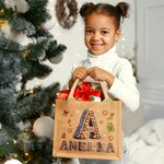 Personalized Cartoon Gingerbread Candy Large Capacity Jute Tote Bag with Name and Initial Daily Use Christmas Party Gift for Women Family Friends