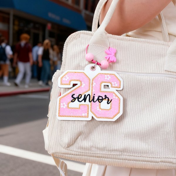 Personalized Multicolour Applique Year Design Bag Tag Keychain with Embroidered Text Senior Night School Spirit Gift for Graduates Students